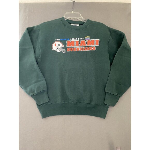 Vintage Miami‎ Hurricanes Sweater Kids Large Green Football Crewneck Sweatshirt - Picture 1 of 10
